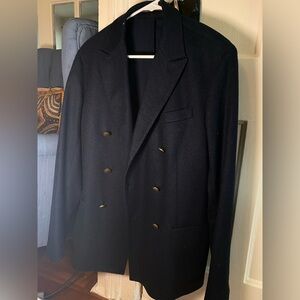 Eleventy Double-Breasted Navy Herringbone Blazer Peaked Lapel 40R Made in Italy.